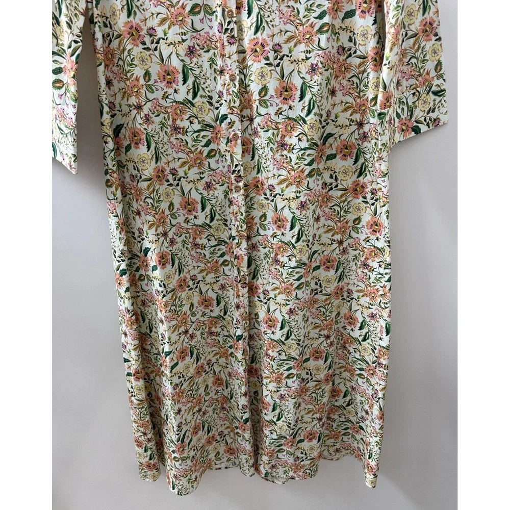 Zara Floral Button Front Cotton Shirt Dress Cottagecore Botanical Women's Medium - Picture 6 of 13
